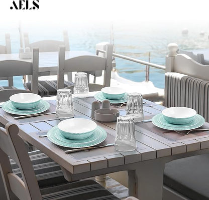 AELS Melamine Dinnerware Set of 12 Pcs, Dinner Dishes Set for Indoor and Outdoor Use, Melamine Plates and Bowls Set for 4, Dishwasher Safe, Lightweight Unbreakable, BPA Free, Green