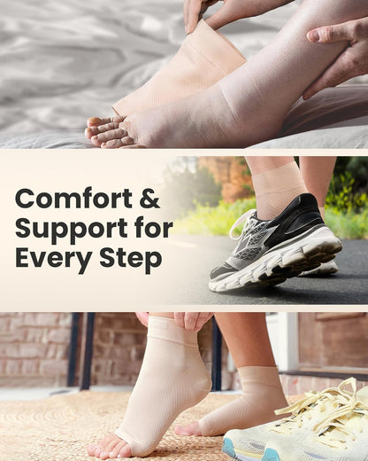 KEMFORD Ankle Compression Sleeve - Plantar Fasciitis Braces - Open Toe Compression Socks for Swelling, Sprain, Neuropathy, Foot Arch Support for Men and Women - 20-30mmhg, L, Grey
