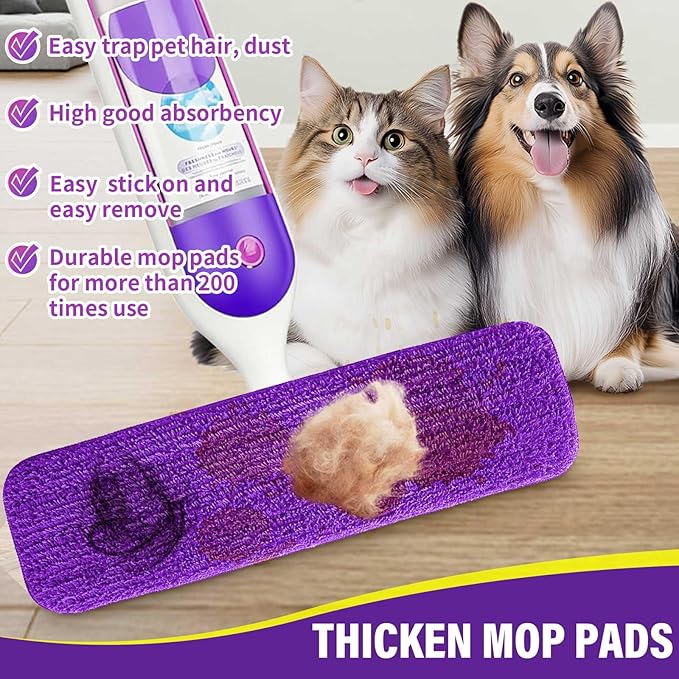 15 inch Mop Pads Refills, 6 Pack Microfiber Reusable Replacement Mop Pads Flat Replacements Heads for Wet Or Dry Floor Cleaning and Scrubbing, Purple Cloth