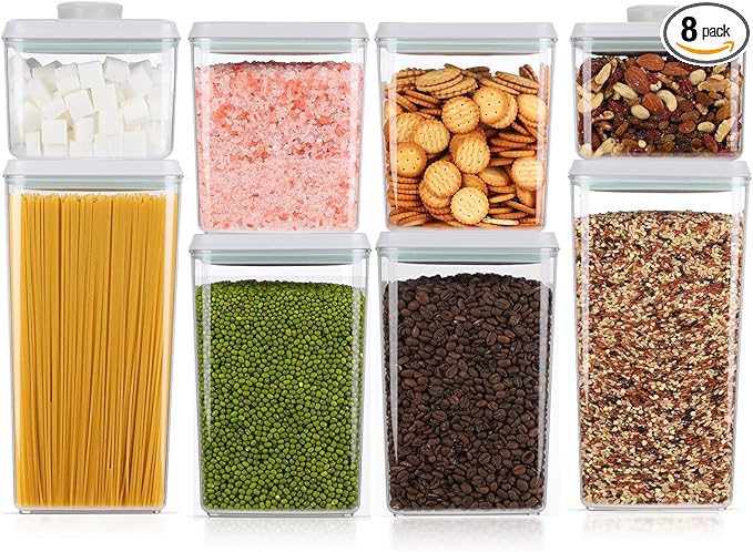 8 Pcs Pop Food Storage Containers Airtight Food Storage Containers Set with Lids Kitchen Pantry Organization and Storage, 3.4Qt, 2.8Qt, 2.1Qt, 1.2Qt