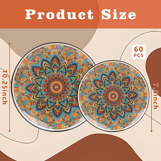 60PCS Bohemian Plastic Plates