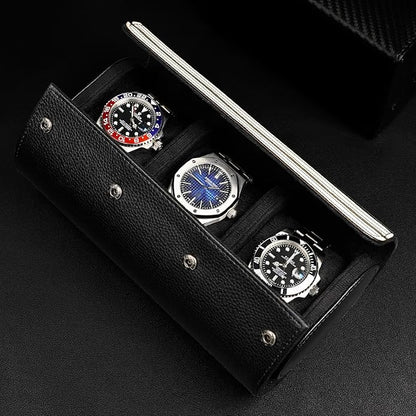 MOZSLY Watch Roll Travel Case 3 Slots Portable Box for Men and Women Watches Organizer Storage Holder PU Leather