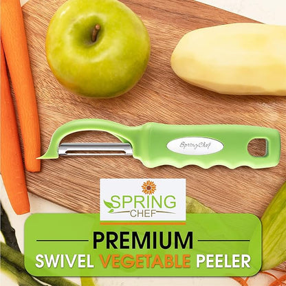 Spring Chef Premium Swivel Vegetable Peeler, Soft Grip Handle and Ultra Sharp Stainless Steel Blades - Perfect Kitchen Peeler For Veggie, Fruit, Potato, Carrot, Apple - Green