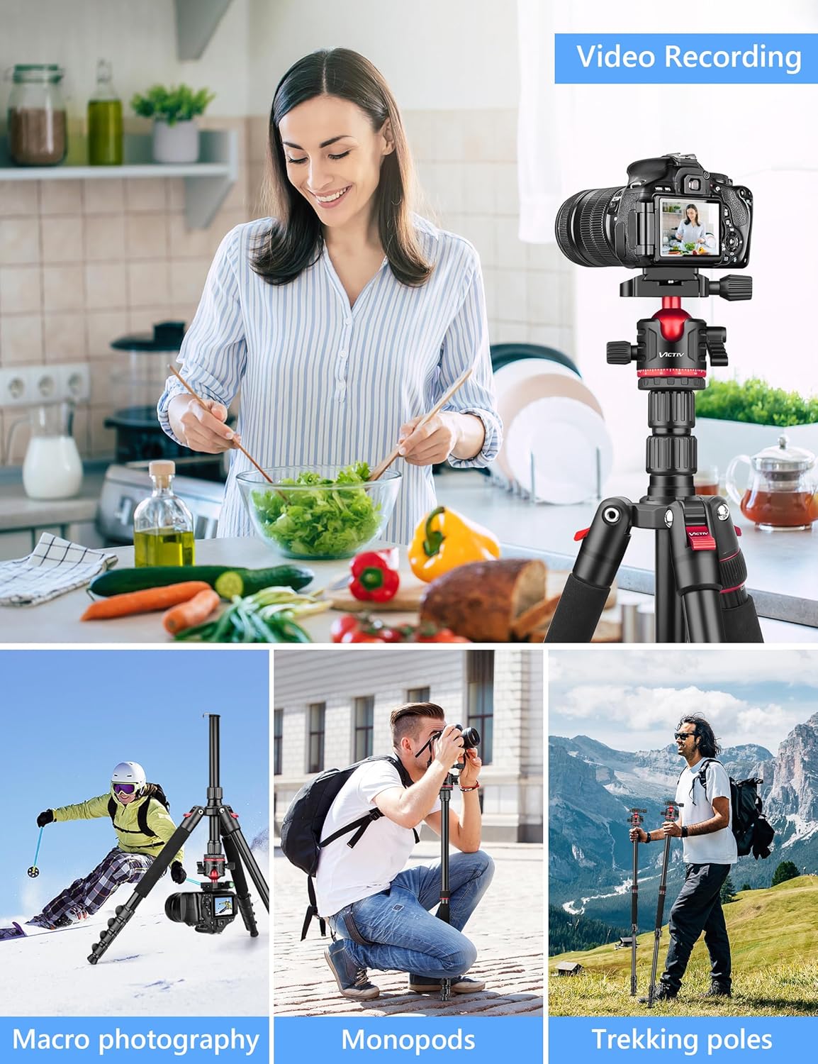 78" Porfessional Tripod for Camera, Victiv Aluminum Camera Tripod Monopod for DSLR, Spotting Scope,Telescope, Binoculars, Compact Heavy Duty Camera Stand for Photography Video Recording Travel