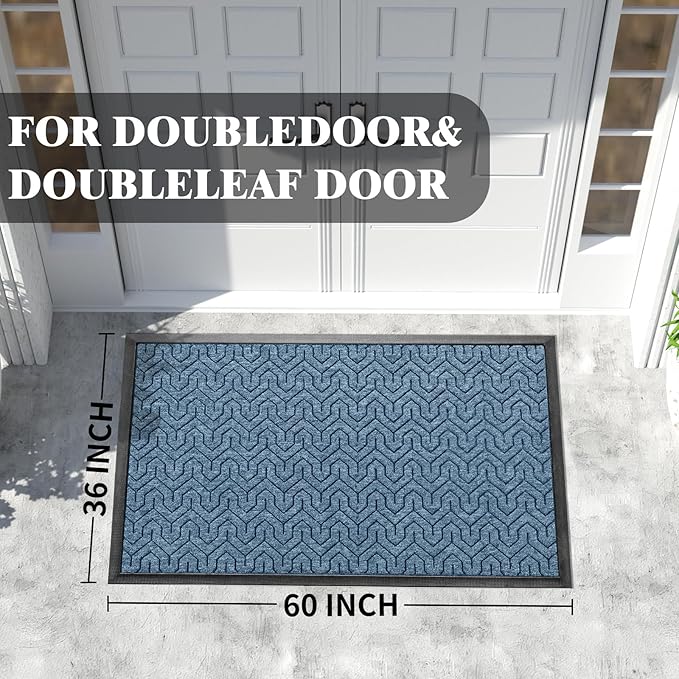 Yimobra Extra Large Door Mat Outside Entrance 60x32, Waterproof Heavy Duty Outdoor Mats for Front Door, Non Slip Rubber Entry Mat for Garage Patio, Easy Clean, Mix Blue