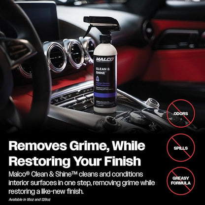 Malco Clean & Shine Interior Car Cleaner and Dressing – Restore Leather, Plastic and Vinyl Surfaces in Your Vehicle/Clean, Condition and Protect in 1 Simple Step / 1 Gallon (125901)