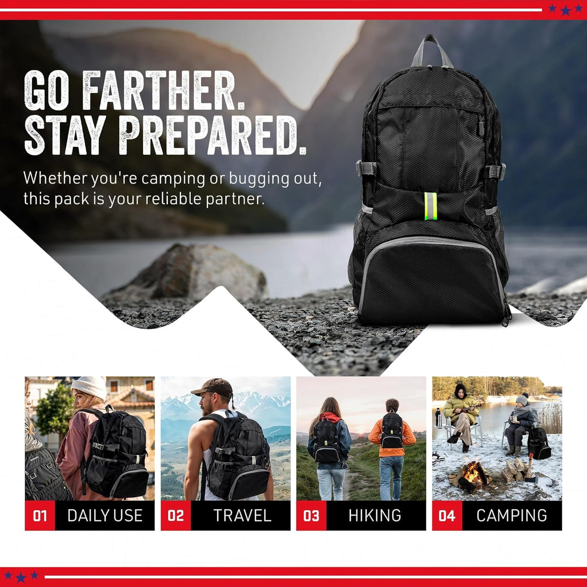 Ready Pack 35L — Foldable Backpack for Travel | Lightweight, Water Resistant Hiking Daypack | Compact, Packable Backpack for Men & Women | Great for Camping & Daily Use