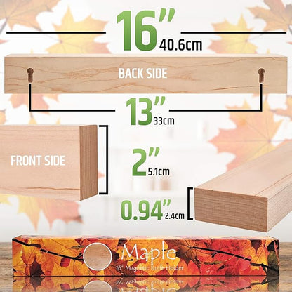 Premium 16 Inch Maple Wood Magnetic Knife Holder – Professional Wooden Magnetic Knife Strip - Space-Saving Knife Rack/Knife Bar With Powerful Magnetic Pull Force (Upgraded Version)