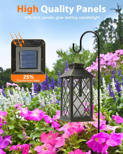 Otdair Solar Lanterns Outdoor Waterproof, 2 Pack 14" Solar Lantern with Glass Retro LED Flickering Flameless Candle,Lanterns Decorative Outdoor for Gift, Yard, Garden, Patio, Balcony,Porch, Party