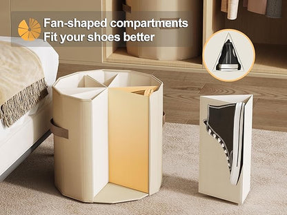 Vailando Shoe Organizer for Closet - Cylindrical Shoe Storage Organizer with Adjustable Dividers for Closet, Foldable Shoe Storage Box, Beige, 2-Pack, Large