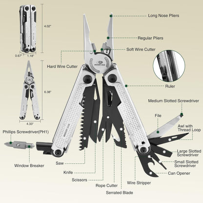 MOSSY OAK Multitool, 20-in-1 Stainless Steel Multi Tool Pliers, Self-locking Pliers with Sheath-Perfect for Outdoor, Survival, Camping, Hiking