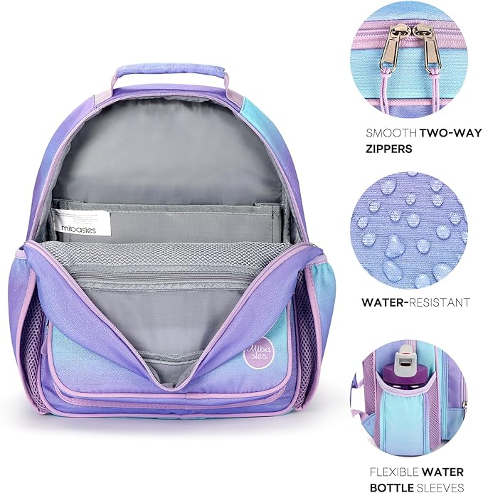 mibasies Girls Backpack 5-8: Lightweight Kids Backpacks for Girls - Girl Bookbag for Elementary School - Gradient Purple