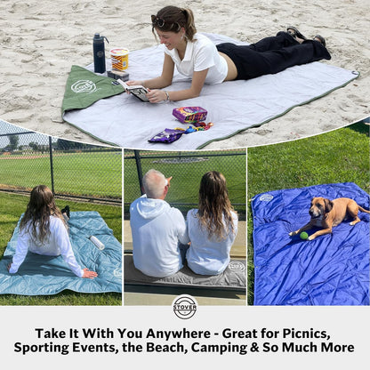 STOVER Outdoor Waterproof Fleece Travel Blanket for Camping, Picnics, Stadiums, Sports, The Beach– Warm, Windproof, Compact, Lightweight & Sand-Resistant (Navy Blue)