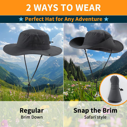 Home Prefer UPF50+ Mens Sun Hat Wide Brim Womens UV Protection Beach Bucket Hat for Fishing Hiking Snap Up Cowboy Hat