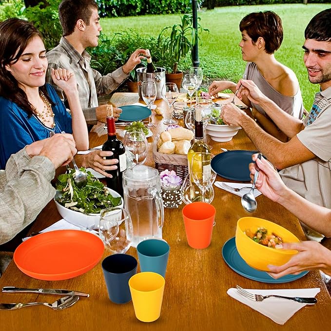 Supernal 32pcs Wheat Straw Dinnerware Sets,Plastic Plates and Bowls Sets for 8 Unbreakable Plates and Bowls Sets Dishwasher Safe Microwave Safe Fun Colors Perfect for Cooking Family Camping Picnics
