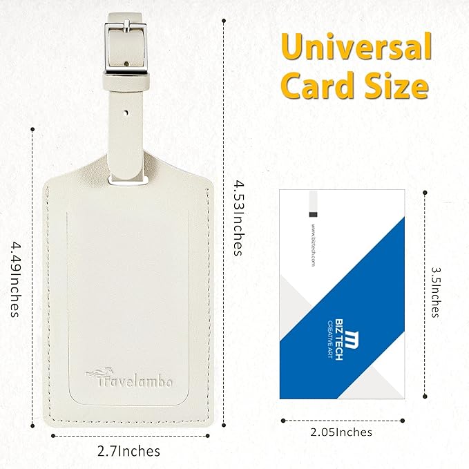 Travelambo Luggage Tags for Suitcases Faux Leather Privacy Protection 2 Pack Bag Tags Travel Accessories Essential, Ivory