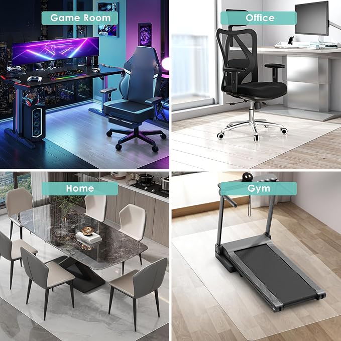 Vicwe Office Chair Mat for Hard Floor, 60"x48" Anti-Slip PVC Computer Chair Mat, Easy Glide for Chairs, Multi-Purpose Floor Protector Desk Chair Mats for Home Office