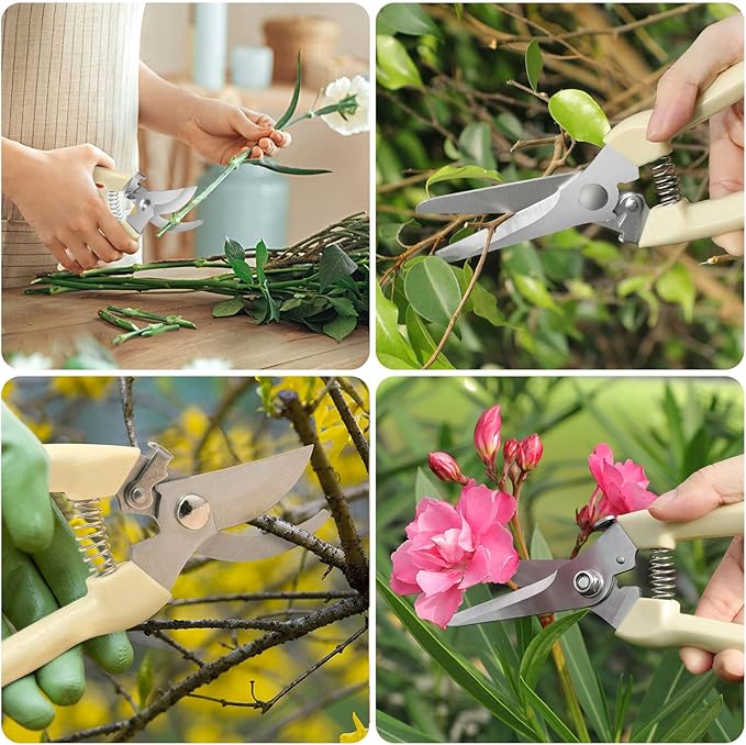 Premium garden shears, meperez pruning scissors gardening tools, pruners for flower, bushes, rose and fruit tree, use for florist, yard and orchard the plant clippers, sharp white steel anvil snips, 2