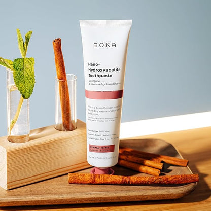 Boka Fluoride Free Toothpaste, Nano Hydroxyapatite Toothpaste, Appropriate for Sensitive Teeth - for Adult, Kids Oral Care - Cinnamon Mint Flavor, 4 Fl Oz 1Pk US Manufactured