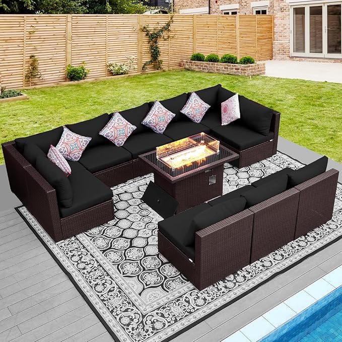 NICESOUL 11 Piece L-Shaped Outdoor Patio Furniture Set
