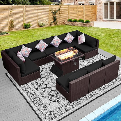 NICESOUL 11 Piece L-Shaped Outdoor Patio Furniture Set