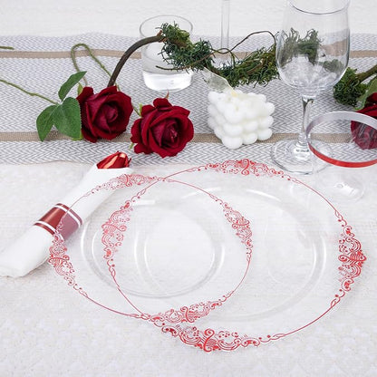 175 Pcs Clear Red Plates for Party | Red Party Plates Set for 25 Guests