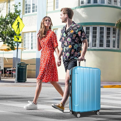 FOCHIER F Luggage Sets, Expandable 3 piece Hard Shell Luggage Set with TSA Lock, PC+ABS Hardside Travel Suitcase with Wheels for Women Men 20 24 28 Inch (Blue)