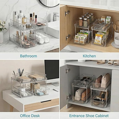 Bathroom Organizers and Storage,2-Tier Clear Under Sink and Pull-Out Cabinet Organizer with Track for Kitchen, Pantry,Vanity Countertop,Medicine Cabinet,Closet Drawers Bins