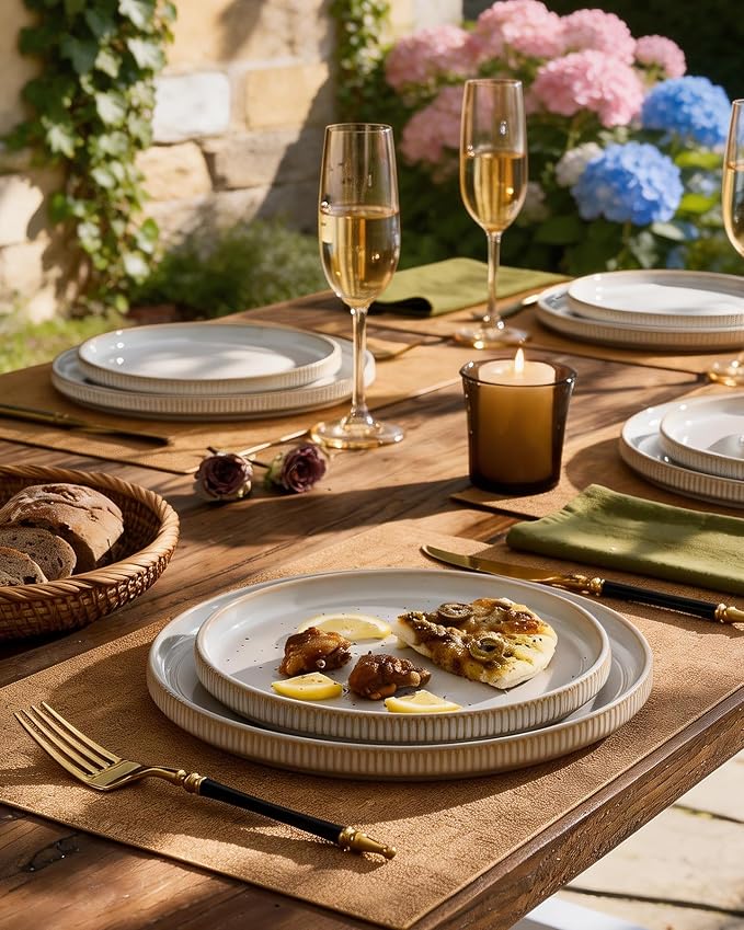 Ceramic Dinnerware Set for 4, 8-Piece Flat Dinner Plates and Salad Plates |