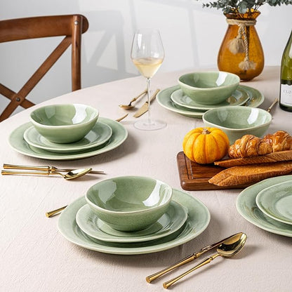 AmorArc Ceramic Dinnerware Sets, Handmade Stoneware Reactive Glaze Plates and Bowls Set, Scratch Resistant | Dishwasher & Microwave Safe Dishes Set, Service for 4 (12pc)