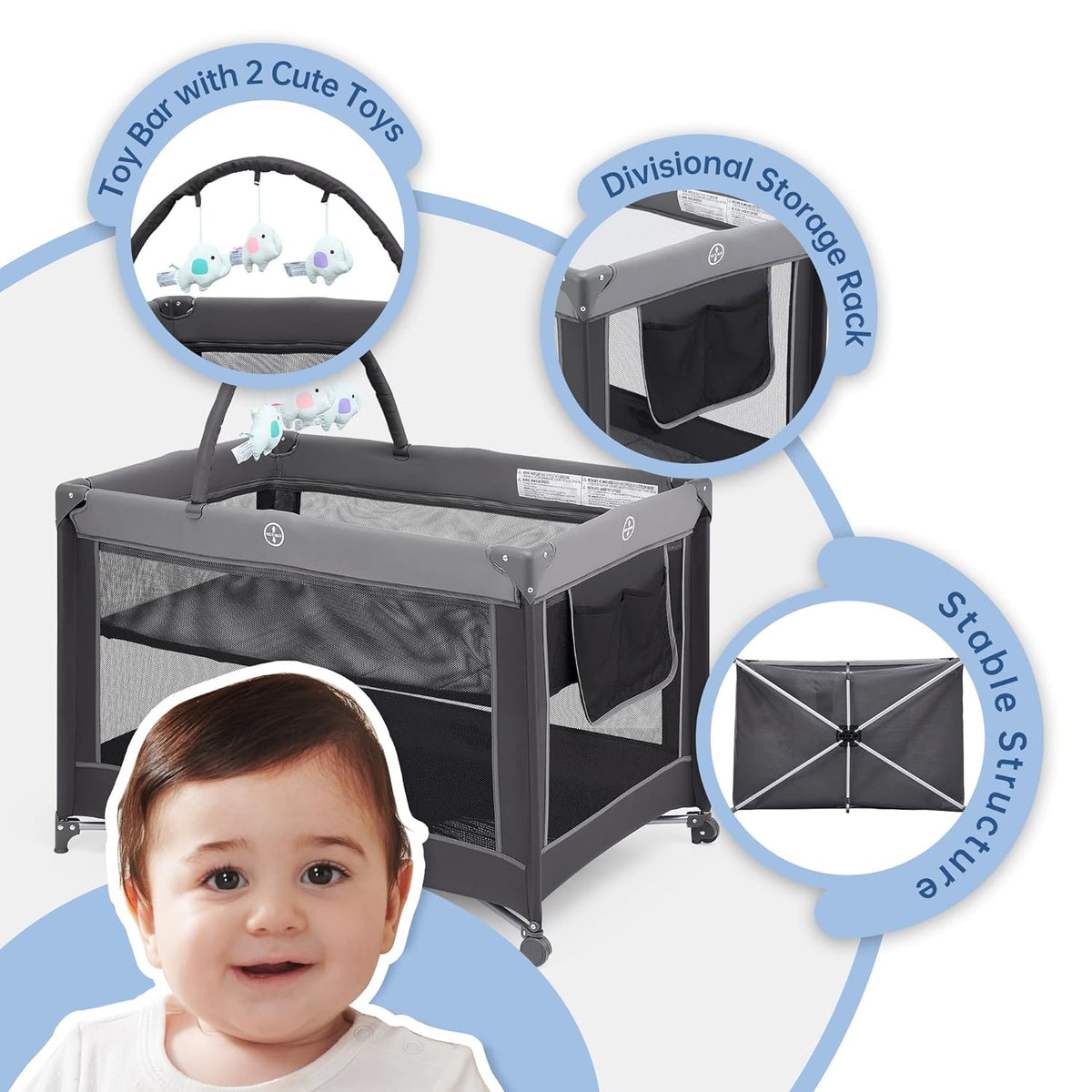 Pamo Babe Portable Playpen Foldable Playard Portable Crib for Baby and Toddlers