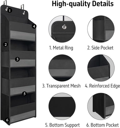 Over The Door Hanging Organizer with 4 Large Pockets – Closet, Bathroom, Nursery, Bedroom, Dorm Storage for Toys, Cosmetics, and Baby Essentials, Black