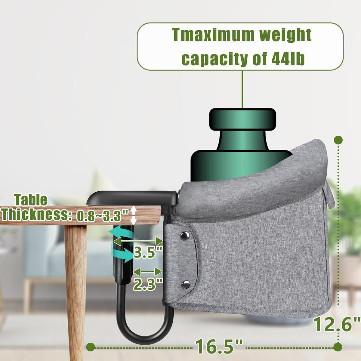 Hook On Chair,Folding Fast Table Chair with Storage Bag,Clip On Portable Highchair for Baby Attaches to Table,Baby Toddler Feeding Seat,Washable&for Home and Travel,with 5 Point Safety Harness.