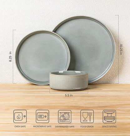 Ceramic Dinnerware Set for 6, 18-Piece Plates and Bowls Set | Lightweight