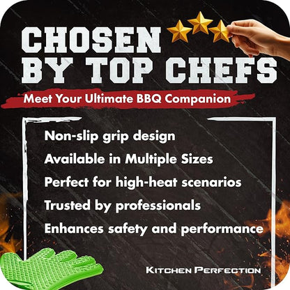 KITCHEN PERFECTION S Silicone Smoker Oven Gloves -Extreme Heat Resistant BBQ Gloves -Handle Hot Food Right on Your Grill Fryer Pit|Waterproof Oven Mitts |Superior Value Set+3 Bonuses