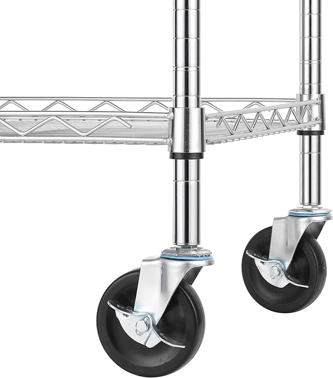 Finnhomy 3 Tier Heavy Duty Commercial Grade Utility Cart with Wood Top, Wire Rolling Cart with Handle Bar, Steel Service Cart with Wheels, Utility Shelf Food Storage Trolley, NSF Listed