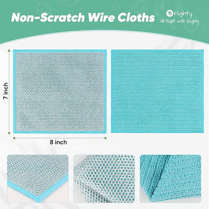 Orighty Multipurpose Wire Dishwashing Rag 24 Pcs, Upgraded Double-Layer Non-Scratch Wire Dish Cleaning Cloths, Kitchen Reusable Steel Scrubber, Powerful Dishcloth Rag for Cookware, Multicolor, 7"x8"