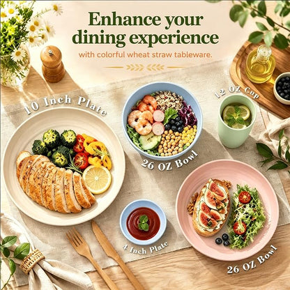 40PCS Dishes Set, Kids Plates and Bowls Set, Unbreakable Dinnerware Set | Wheat
