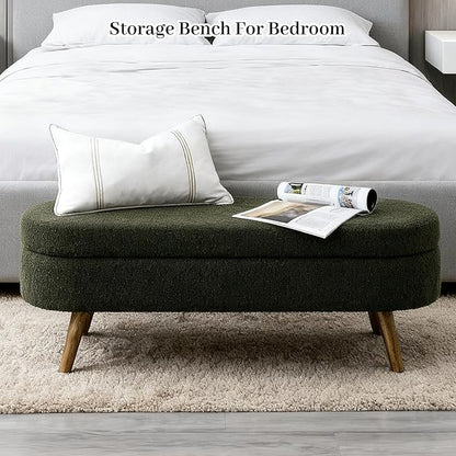 Storage Bench, 43" Storage Ottoman Bench, Shoe Storages Benches for Bedroom, Upholstered Entryway Benches with Seating, Rubber Wood Legs for Bedroom, Living Room, Entryway, Bed Side, Green