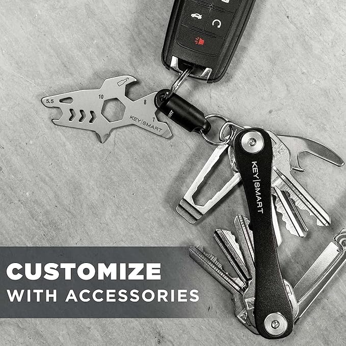 KEYSMART Key Holder for Keychain - Compact Key Organizer for Key Chain, Minimalist Clutter-Free EDC Keychains Key Ring, Black Aluminum, 8 Keys