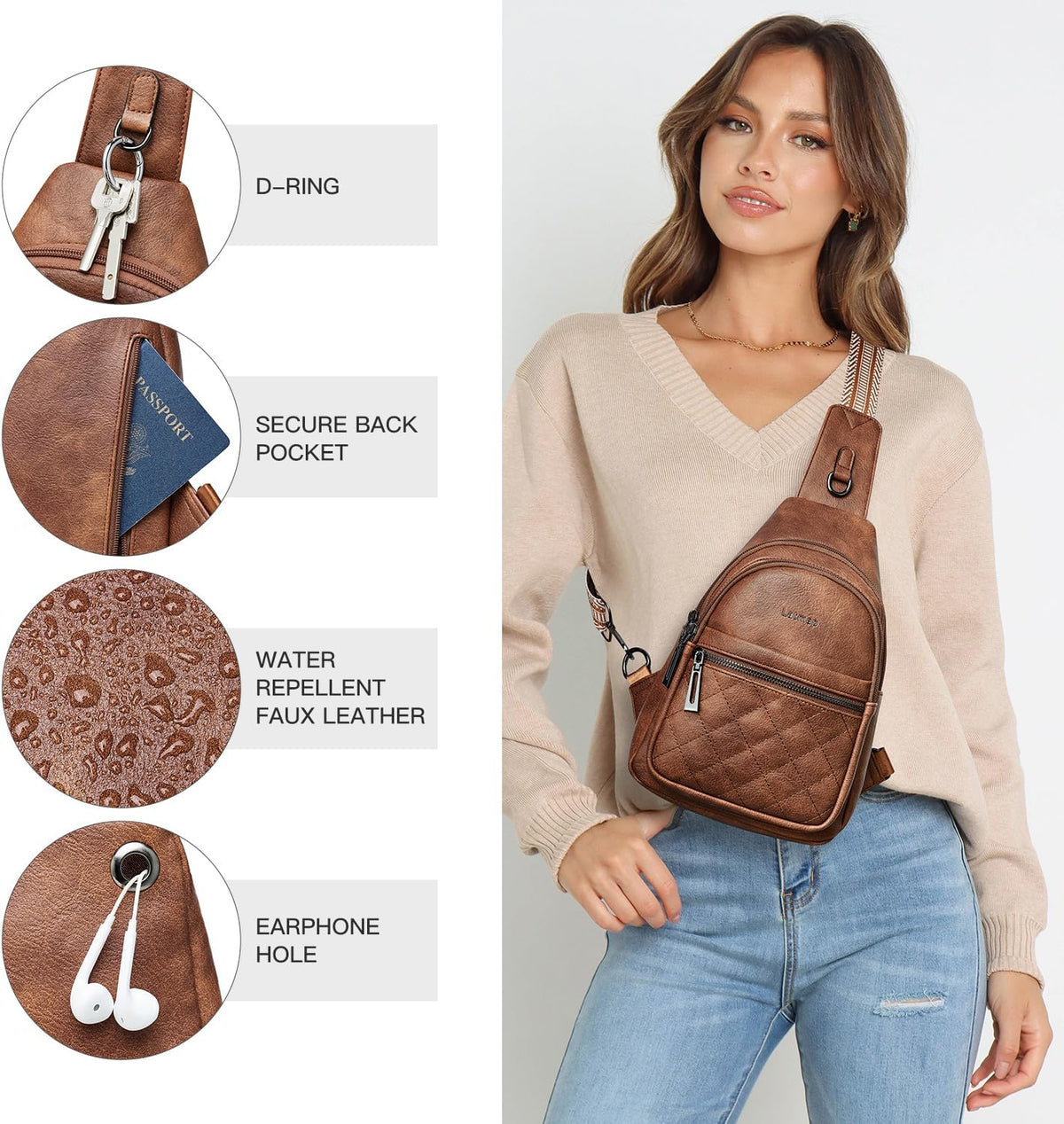 Sling Bag For Women Fanny Pack Crossbody Travel Shoulder Belt Bags Tote Backpack Purse Faux Leather