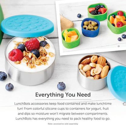 LunchBots Medium Trio II Snack Container - Divided Stainless Steel Food Container - 3 Sections for Snacks On the Go, Dishwasher Safe - Stainless Steel