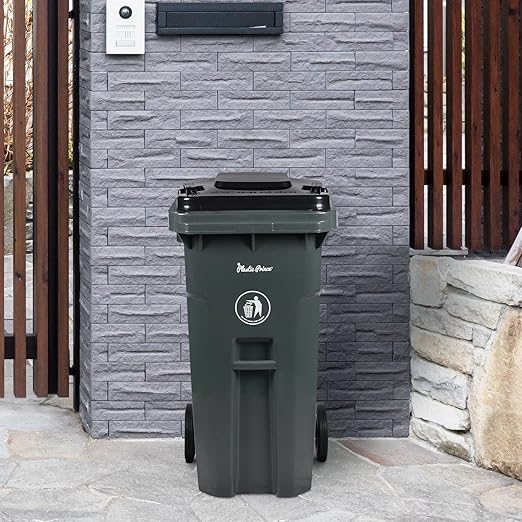 32 Gallon Trash Can with Wheels Outdoor Trash Can with Lid and Wheels Heavy-Duty Trash Bin for Outside Plastic Garbage Can Wheeled Gray for Home Hospitals Restaurants Offices