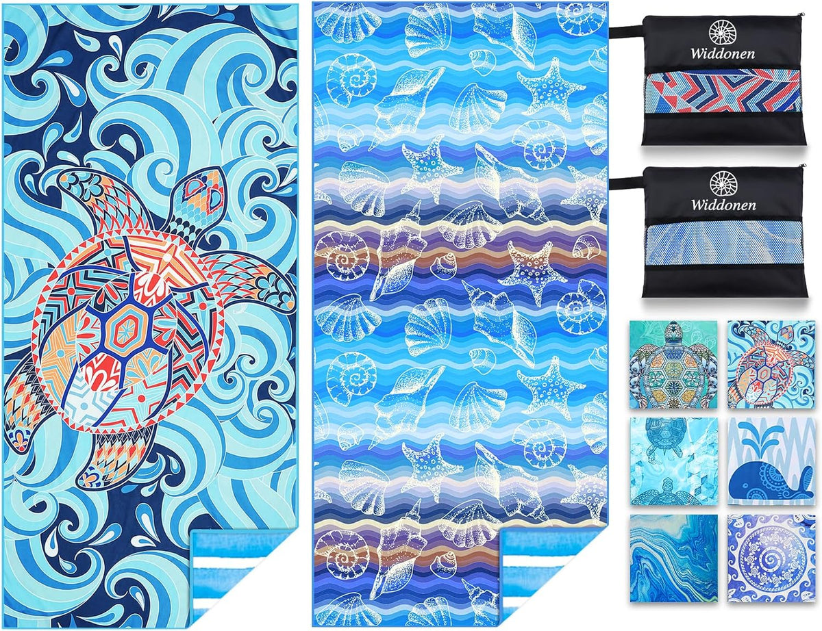 2 Pack Microfiber Lightweight Beach Towel Sand Free Quick Dry Absorbent Thin Compact Towels for Swimming Pool Camping Beach Accessories Large Easy Pack Travel Things for Vacation Essentials Gift