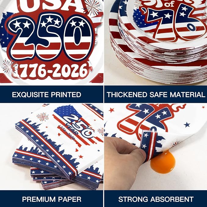 180Pcs 4th of July paper Plates and Napkins Party Supplies, Serve 60 |