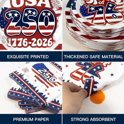 180Pcs 4th of July paper Plates and Napkins Party Supplies, Serve 60 |