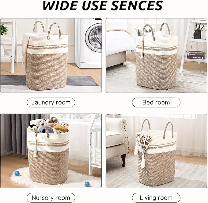 Woven Laundry Basket for Clothes, 100 L Large Rectangle Laundry Hampers, Nursery Storage Basket for Toys, Tall Dirty Clothes Hamper for Bedroom Aesthetic, Bathroom, Laundry Room