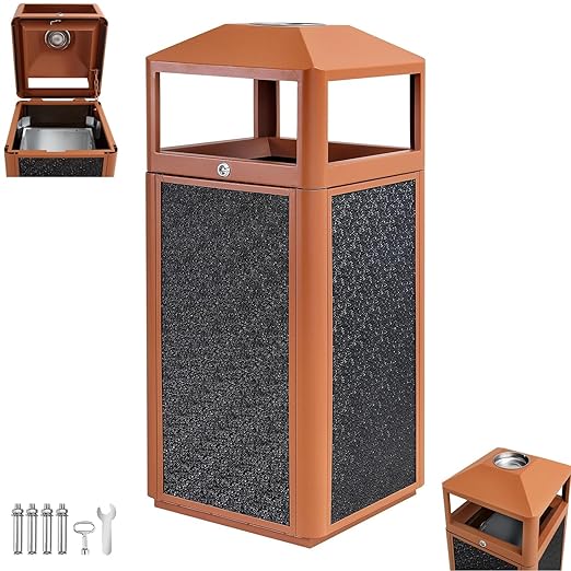Square Waste Container with Dome Lid | Commercial Outdoor Garbage and Trash Container, Brown 15 Gallon