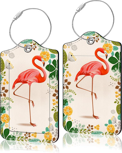 2 Pack Luggage Tag for Suitcase, Cute Unique Leather Suitcase Tags Identifiers with Privacy Name Address Labels & Durable Steel Loop for Women Men Travel