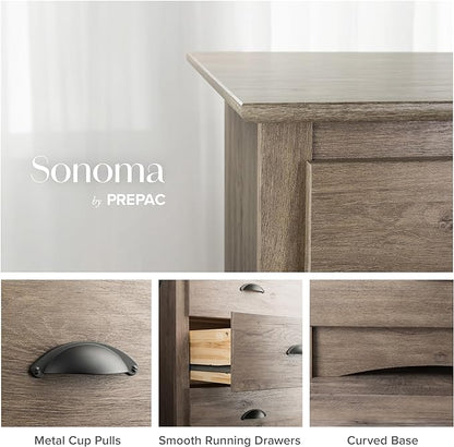 Prepac Sonoma 6-Drawer Double Dresser for Bedroom, Wide Chest of Drawers, Traditional Bedroom Furniture, 59" wide x 17.5" deep x 29" tall, Drifted Gray